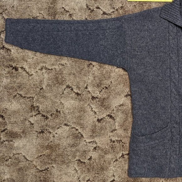 Plaited Cable Blue Sweater with pockets, Heather Tweed size M, wool - Picture 2 of 8